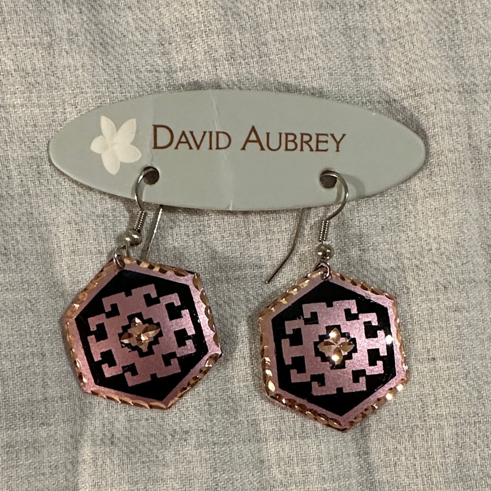 David Aubrey Pink and Black Hexagon Earrings